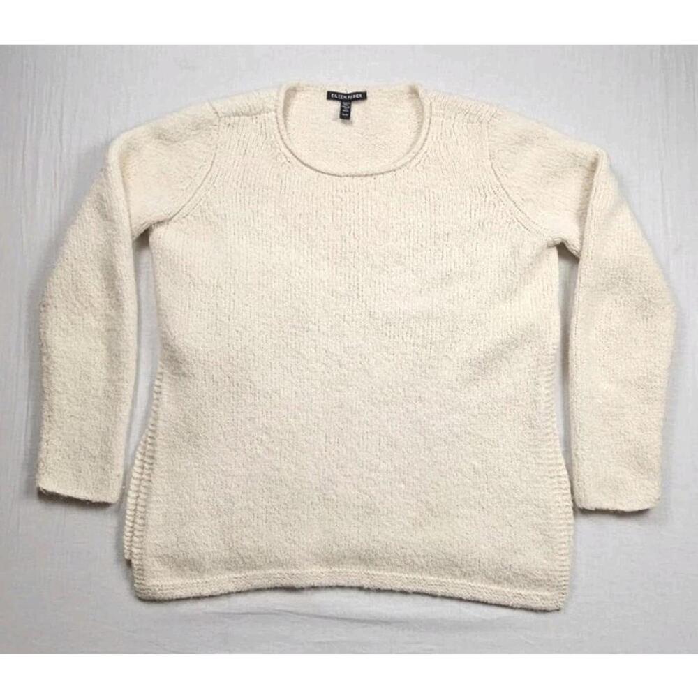 Eileen Fisher XS‎ Sweater Ballet Neck Knit Pullover Alpaca Blend Soft Off White